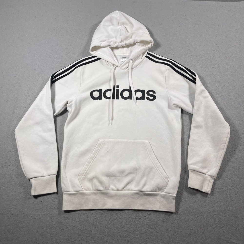 Adidas Essentials Hoodie Women Small Regular Fit White Black Stripes Athleisure